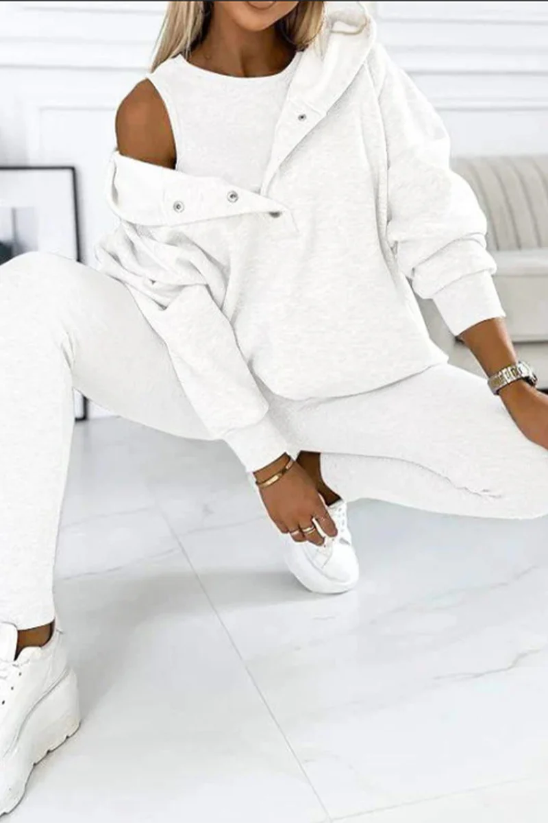 Casual Buttons Texture Hooded Long Sleeve Three Pieces(10 Colors) - Panekey