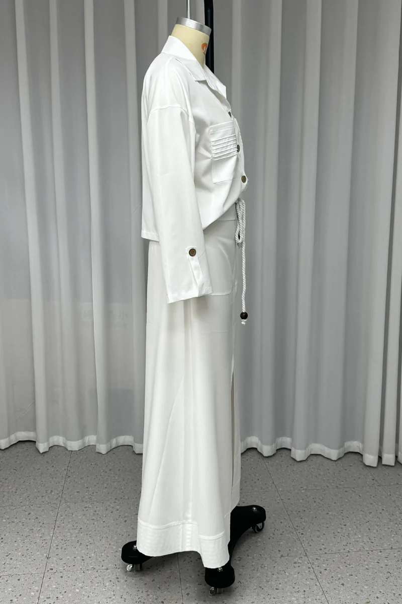 Casual Lace Up Buttons Turndown Collar Long Sleeve Two Pieces - Panekey