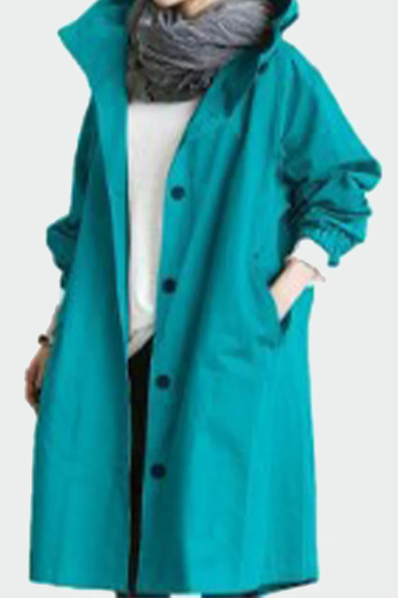 British Style Solid Pocket Buttons Hooded Collar Outerwear - Panekey