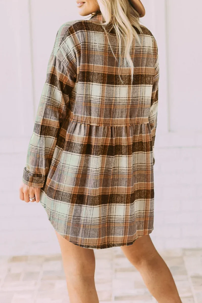 Casual Plaid Buckle Buttons Turndown Collar Blouses(5 Colors) - Panekey