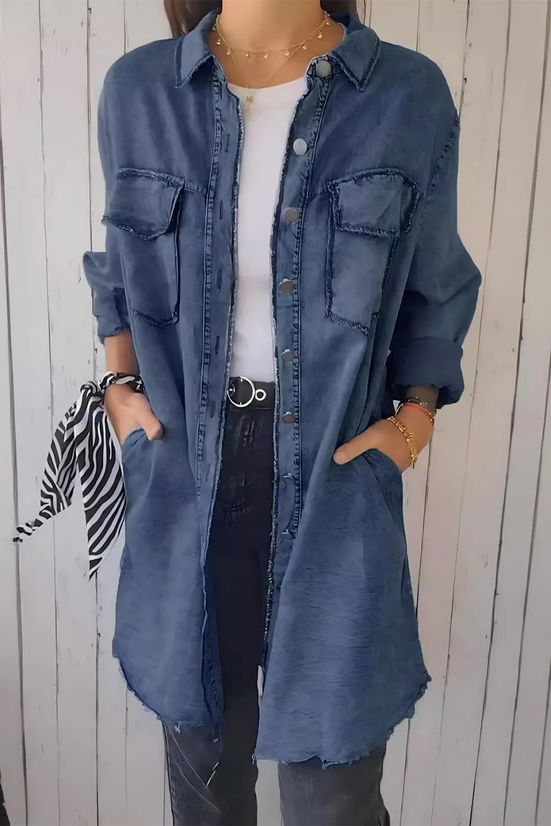 Casual Distressed Buttons Turndown Collar Blouses(4 Colors) - Panekey