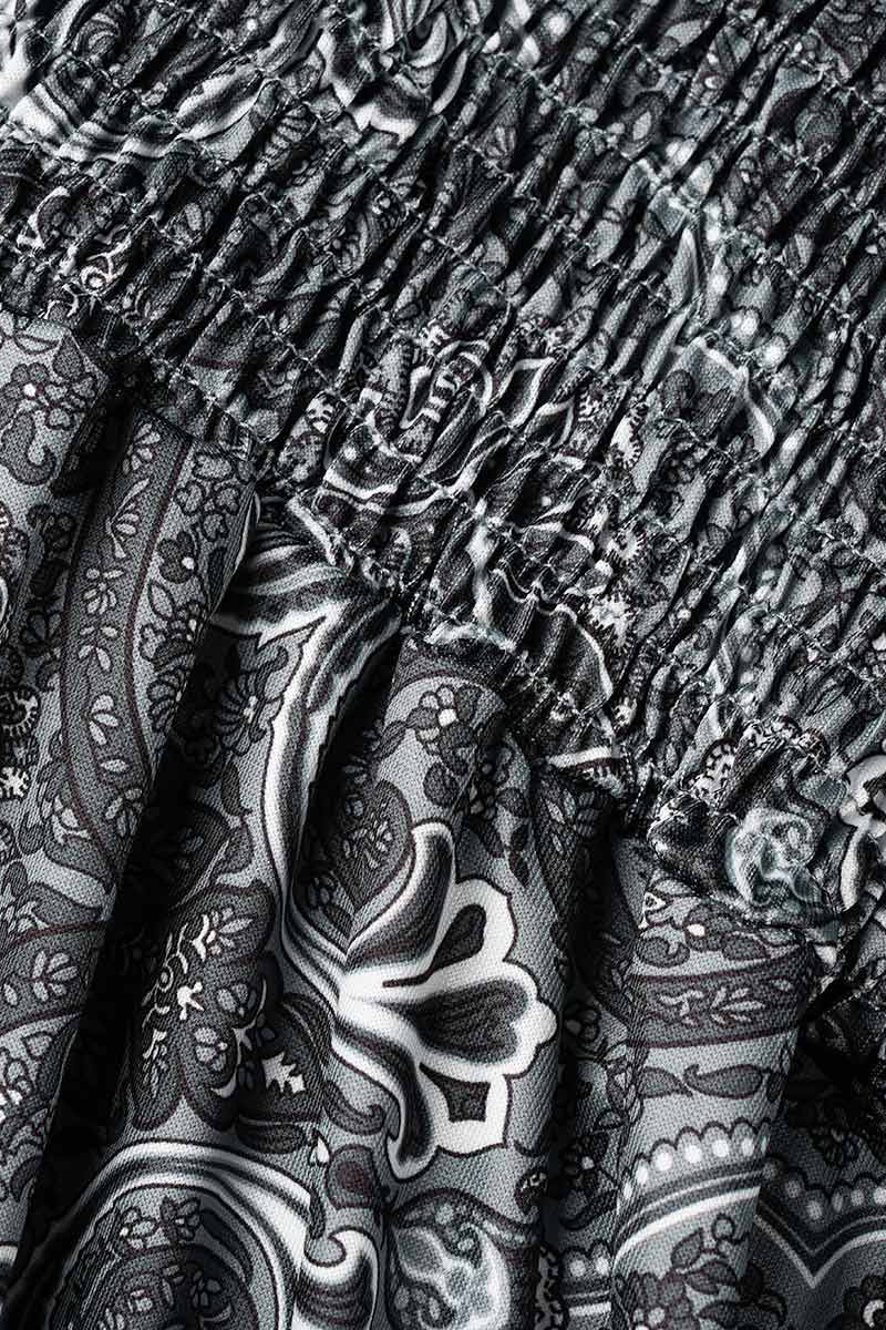 Bohemian College Print Fold V Neck A Line Dresses(6 Colors) - Panekey