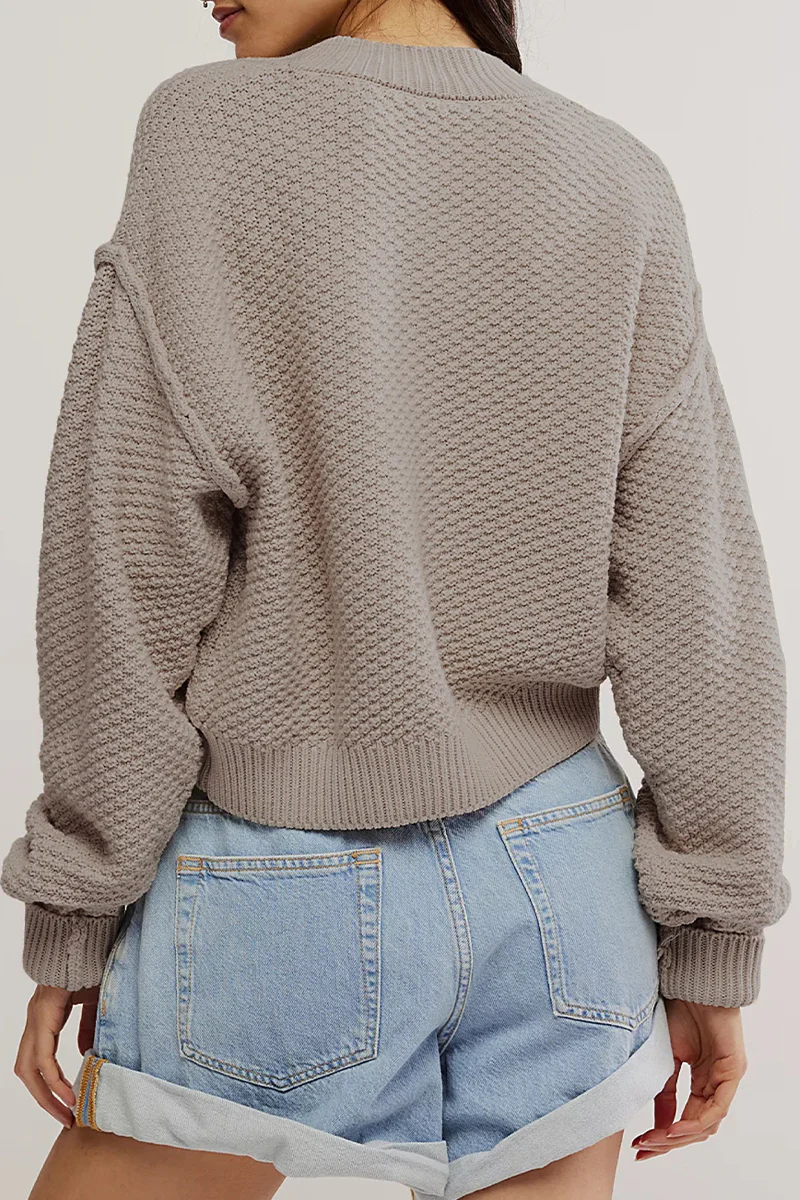 Casual Daily Solid Color Buttons Weave O Neck Outerwear(5 Colors) - Panekey