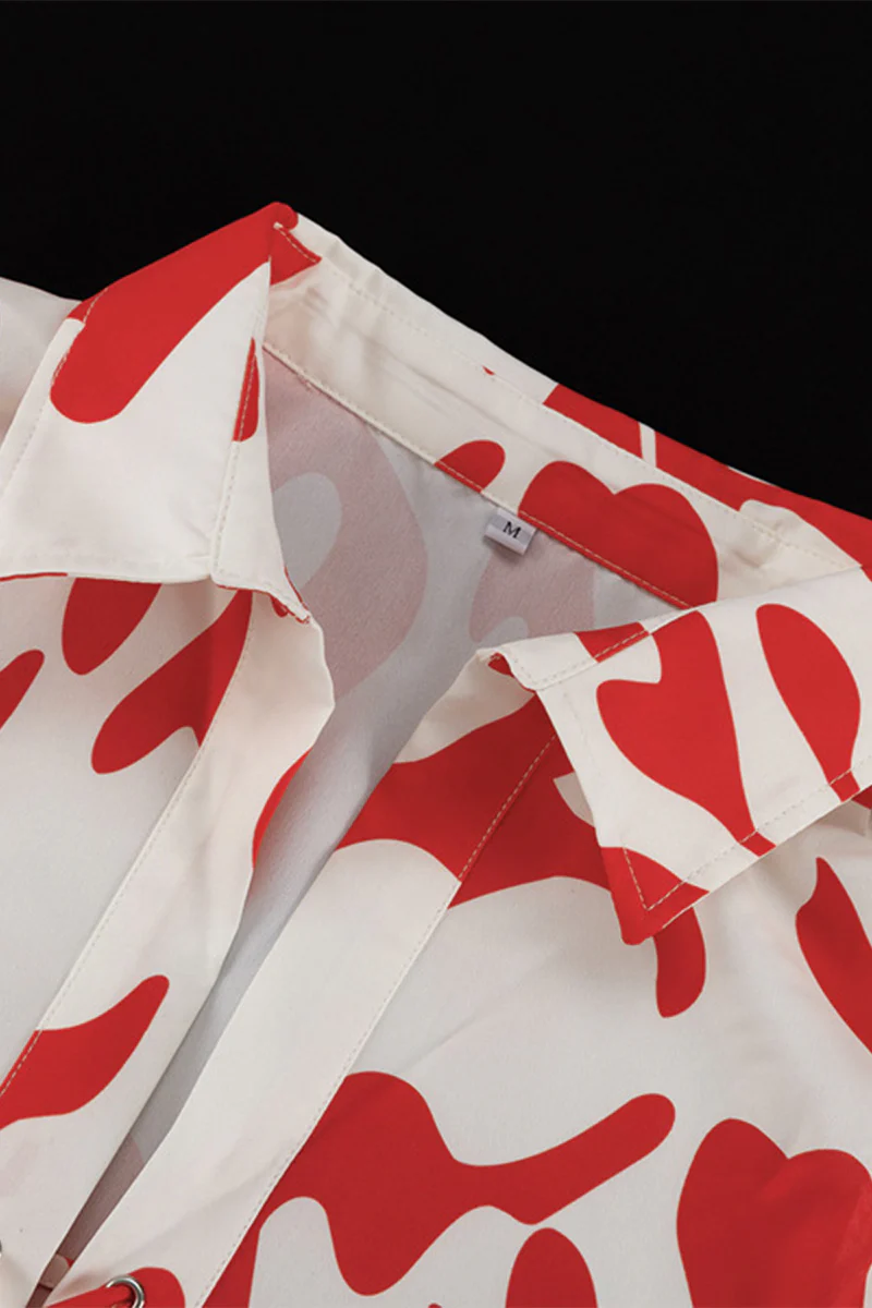 Casual Floral Patchwork Turndown Collar Long Sleeve Two Pieces - Panekey