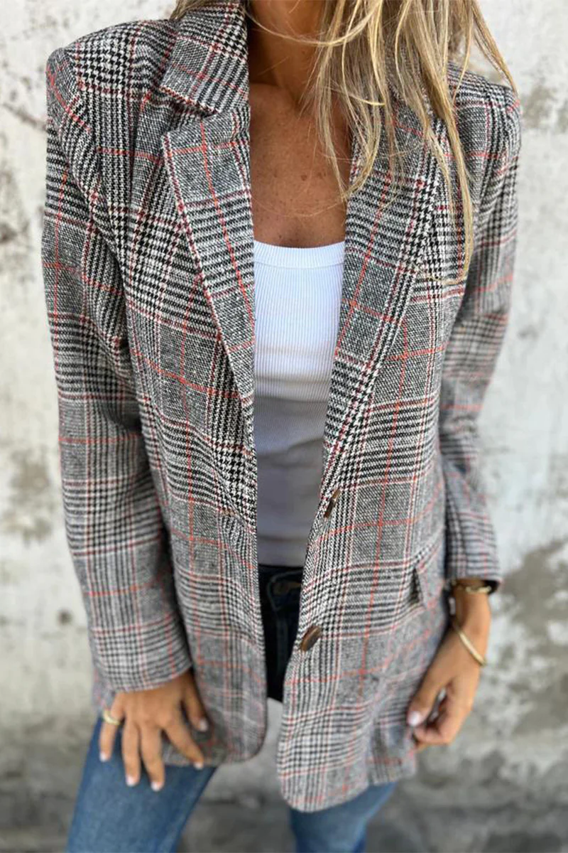 Casual Plaid Buttons Contrast Turndown Collar Outerwear - Panekey