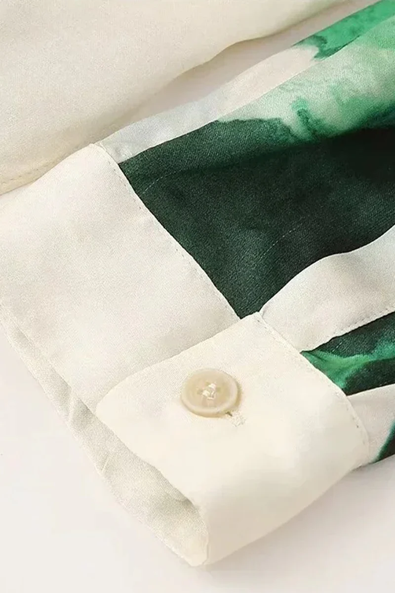 Casual Flowers Print Pocket Turndown Collar Long Sleeve Two Pieces - Panekey