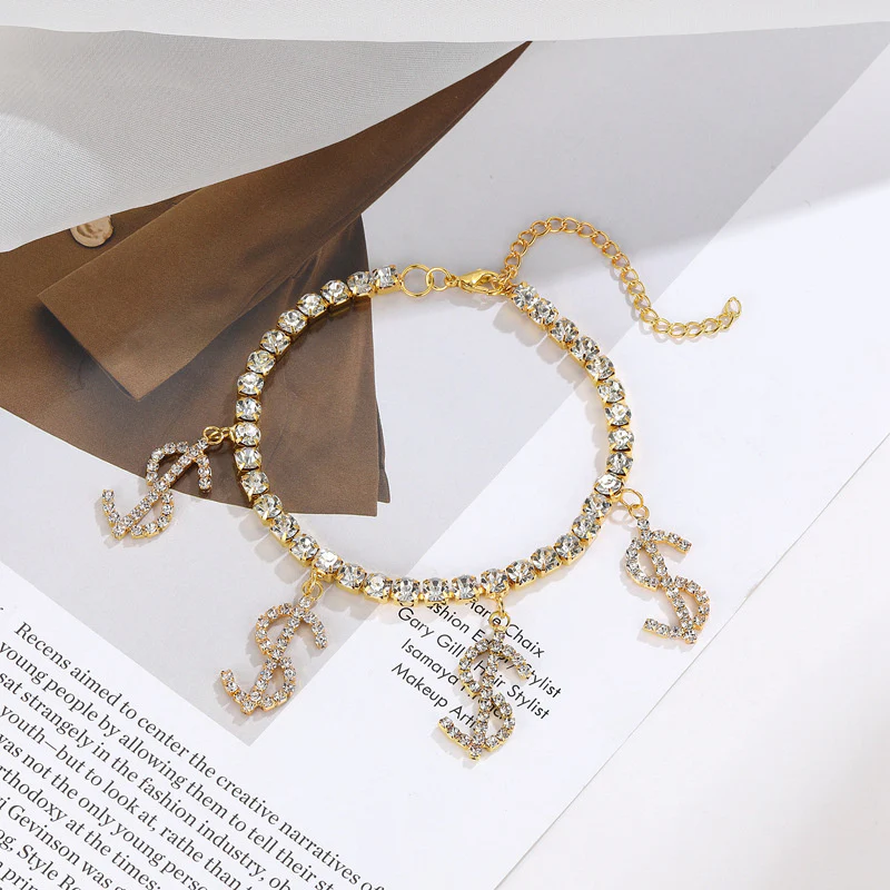 Casual Daily Simplicity Letter Patchwork Rhinestone Anklet - Panekey