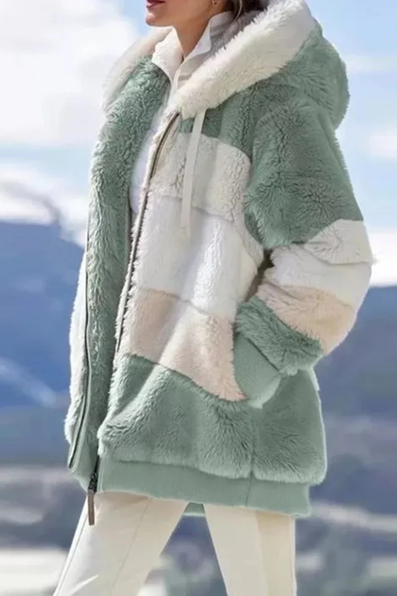 Casual Patchwork Contrast Zipper Hooded Collar Outerwear - Panekey