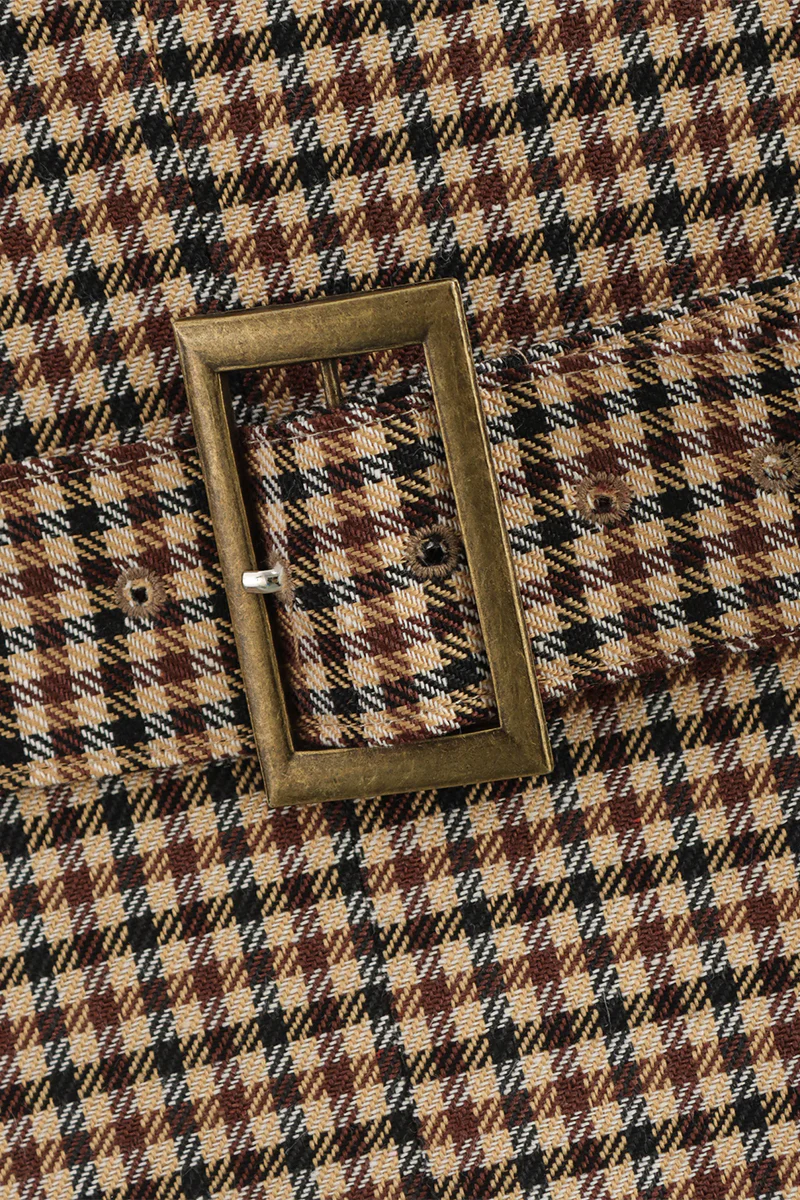 Casual Plaid Buttons Patchwork Contrast Turn-back Collar Outerwear - Panekey