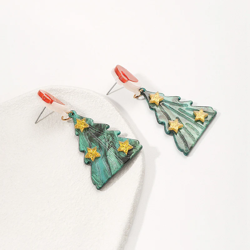 Casual Christmas Tree Patchwork Earrings - Panekey