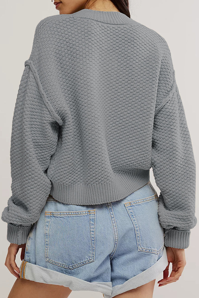 Casual Daily Solid Color Buttons Weave O Neck Outerwear(5 Colors) - Panekey