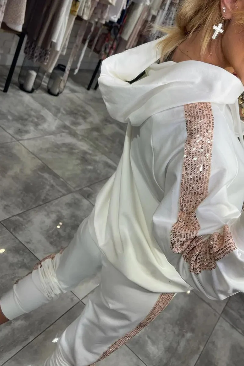 Casual Daily Sequins Draw String Pocket Hooded Long Sleeve Two Pieces(5 Colors) - Panekey