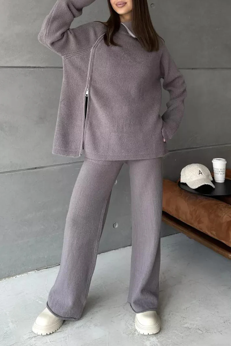 Casual Daily Zipper Collar Long Sleeve Two Pieces(6 Colors) - Panekey