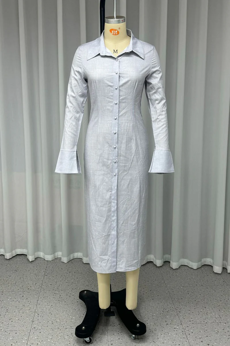 Casual Buckle Turndown Collar Shirt Dresses - Panekey