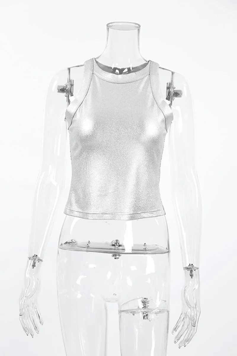 Casual Daily Patchwork Ruched Reflective O Neck Tops - Panekey