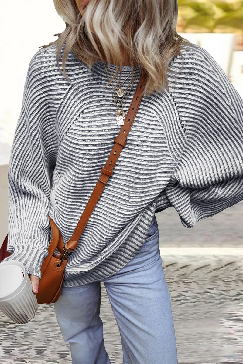 Casual Daily Stripe Texture Contrast O Neck Sweaters(6 Colors) - Panekey