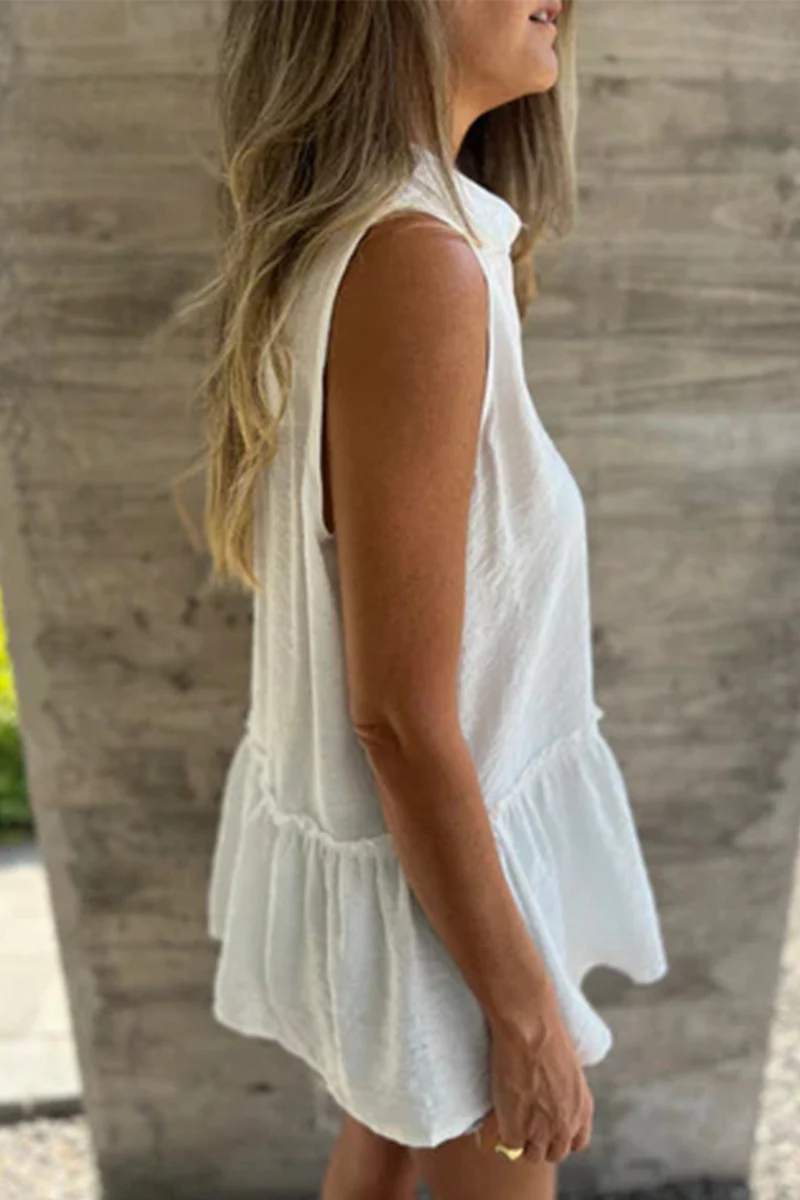 Casual Buttons Pleated Flounce Turndown Collar Blouses(3 Colors) - Panekey