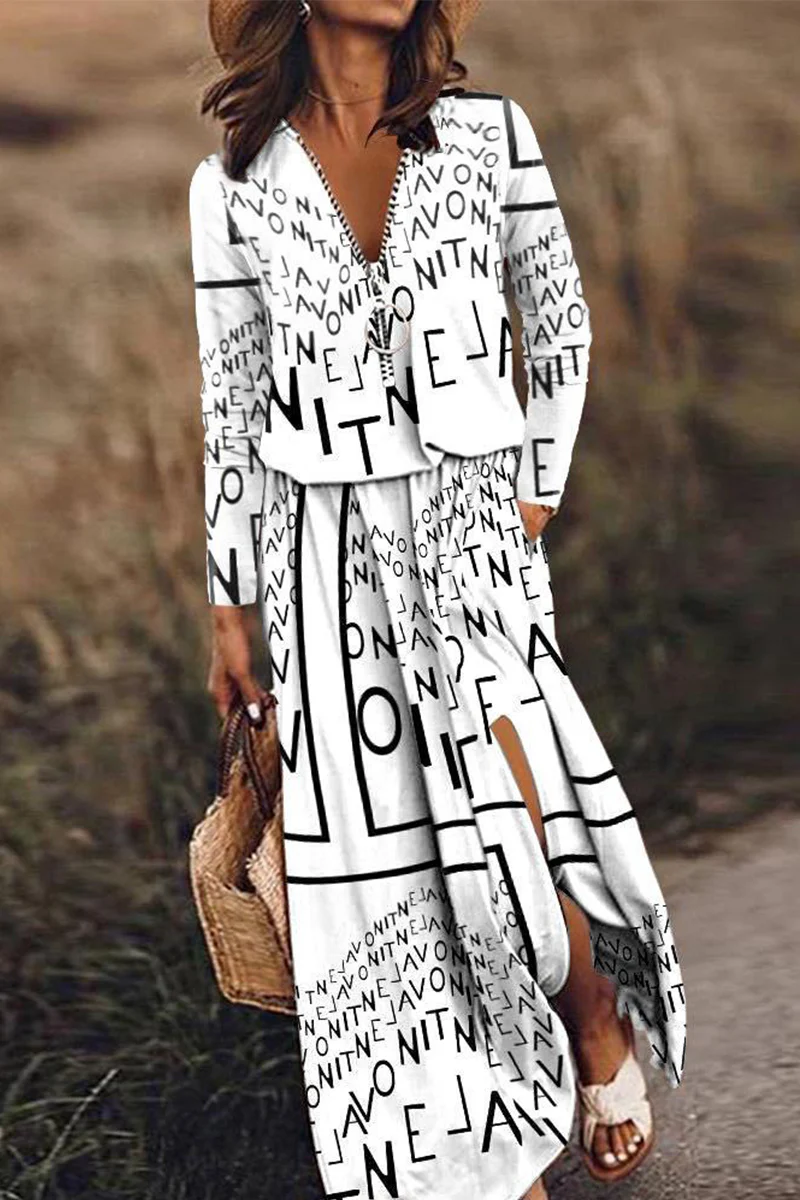 Casual Patchwork Zipper V Neck Irregular Dress Dresses - Panekey