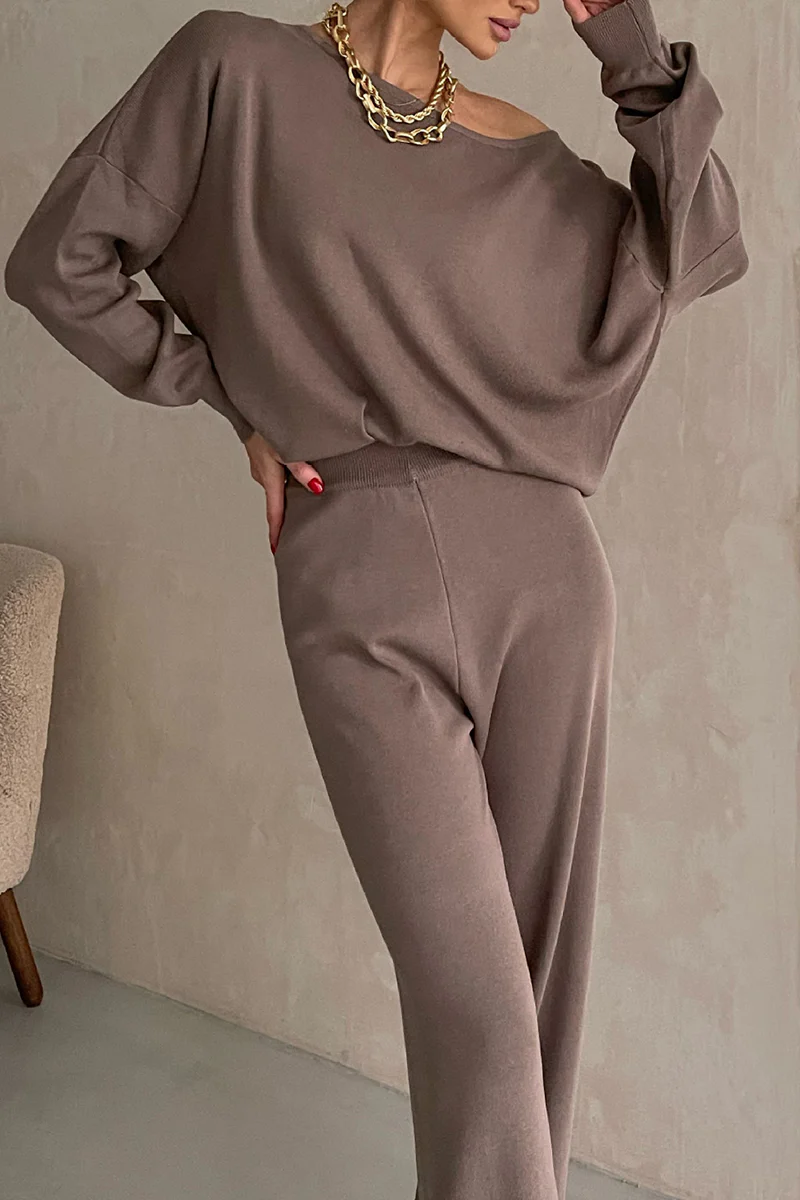 Casual Irregular Oblique Collar Long Sleeve Two Pieces(3 Colors) - Panekey