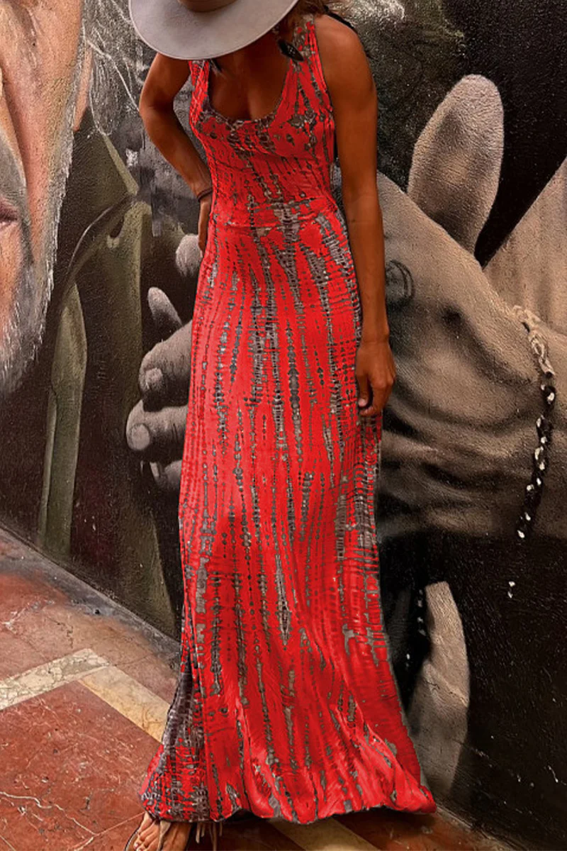 Bohemian Vacation Geometric Print Backless Halter One Step Skirt Dresses - Panekey