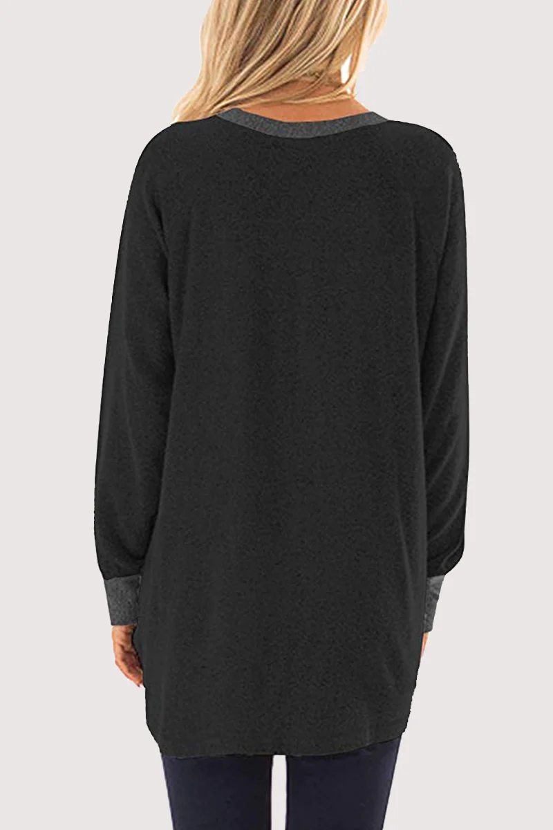 Casual Patchwork Pocket O Neck Tops - Panekey