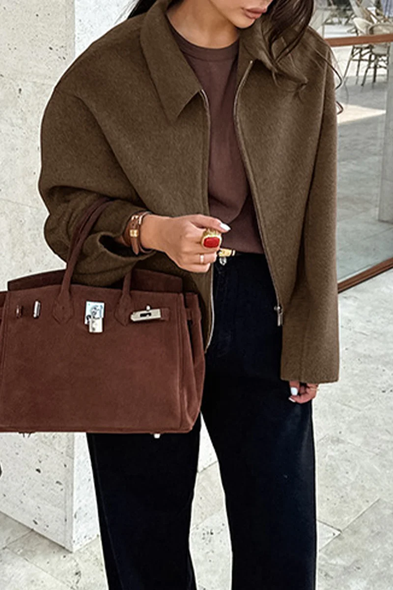 Casual Daily Zipper Gross Turndown Collar Outerwear - Panekey