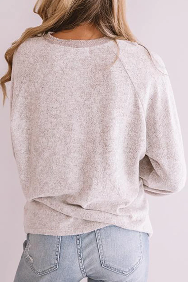 Casual Patchwork Buckle  Contrast O Neck Tops - Panekey