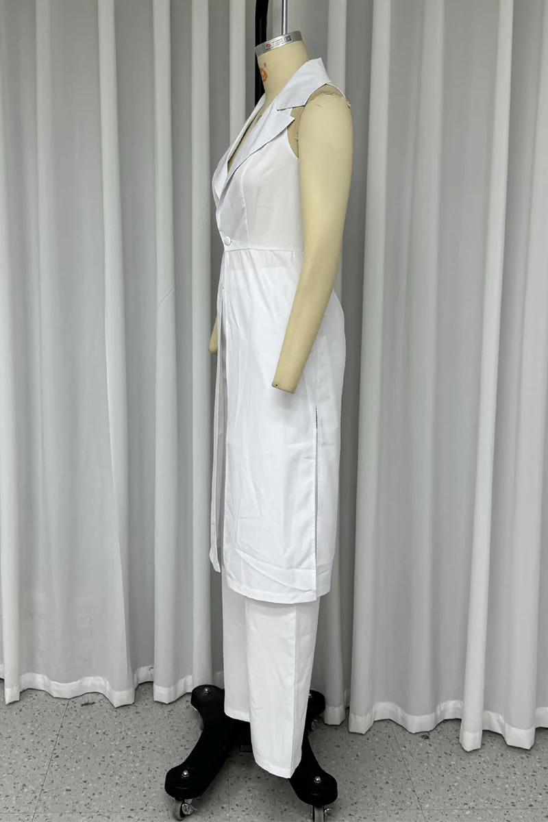 Casual Daily Pocket Slit Turndown Collar Sleeveless Two Pieces - Panekey