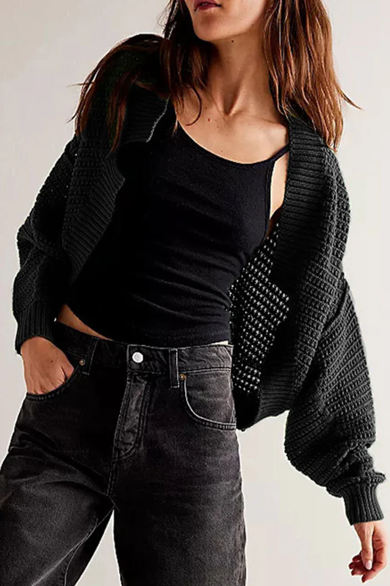 Casual Daily Solid Color Weave Cardigan Collar Outerwear - Panekey