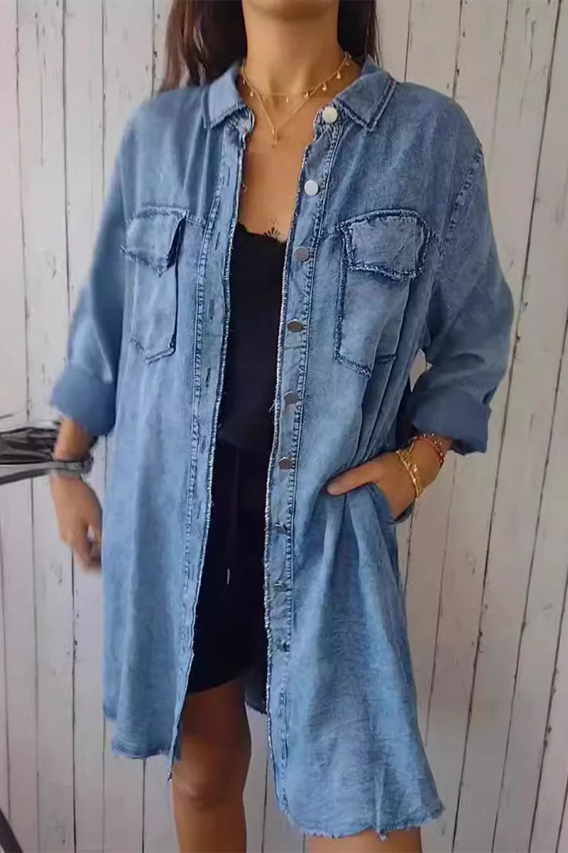 Casual Distressed Buttons Turndown Collar Blouses(4 Colors) - Panekey