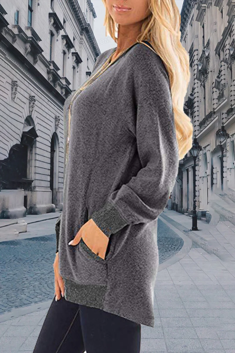 Casual Elegant Solid Contrast O Neck Tops - Panekey