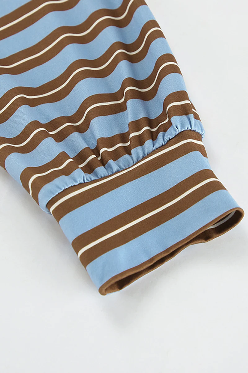 Casual Daily Striped Print Buttons Contrast Turndown Collar Tops - Panekey