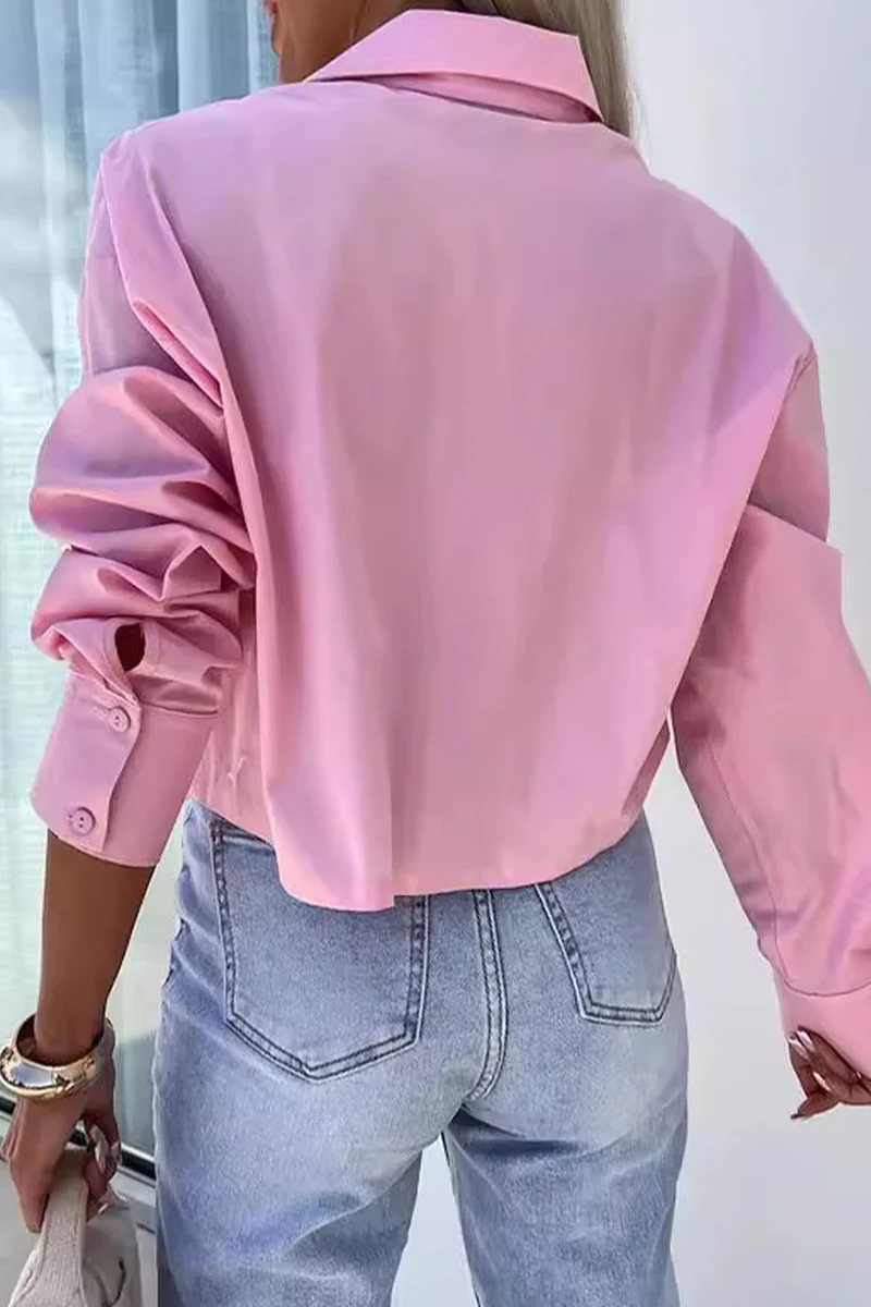 Casual British Style Solid Buttons Turndown Collar Tops - Panekey