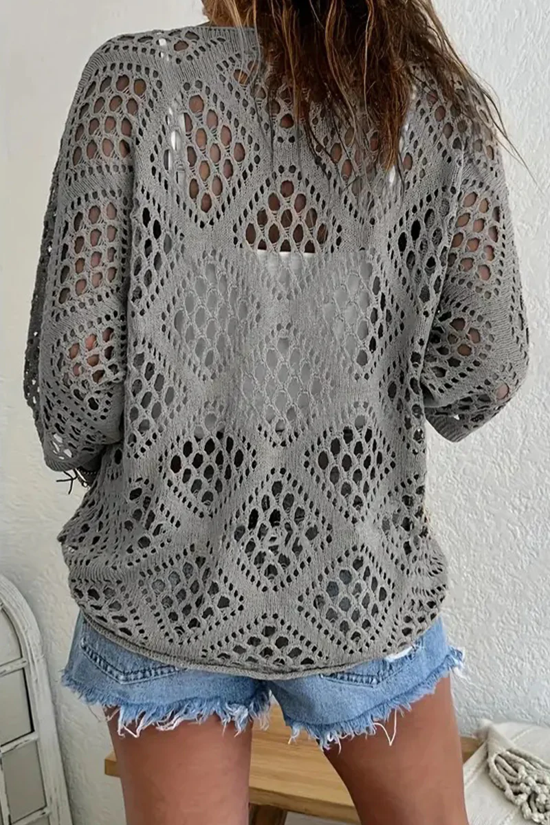 Casual Daily Solid Color Hollow Out V Neck Sweaters(5 Colors) - Panekey