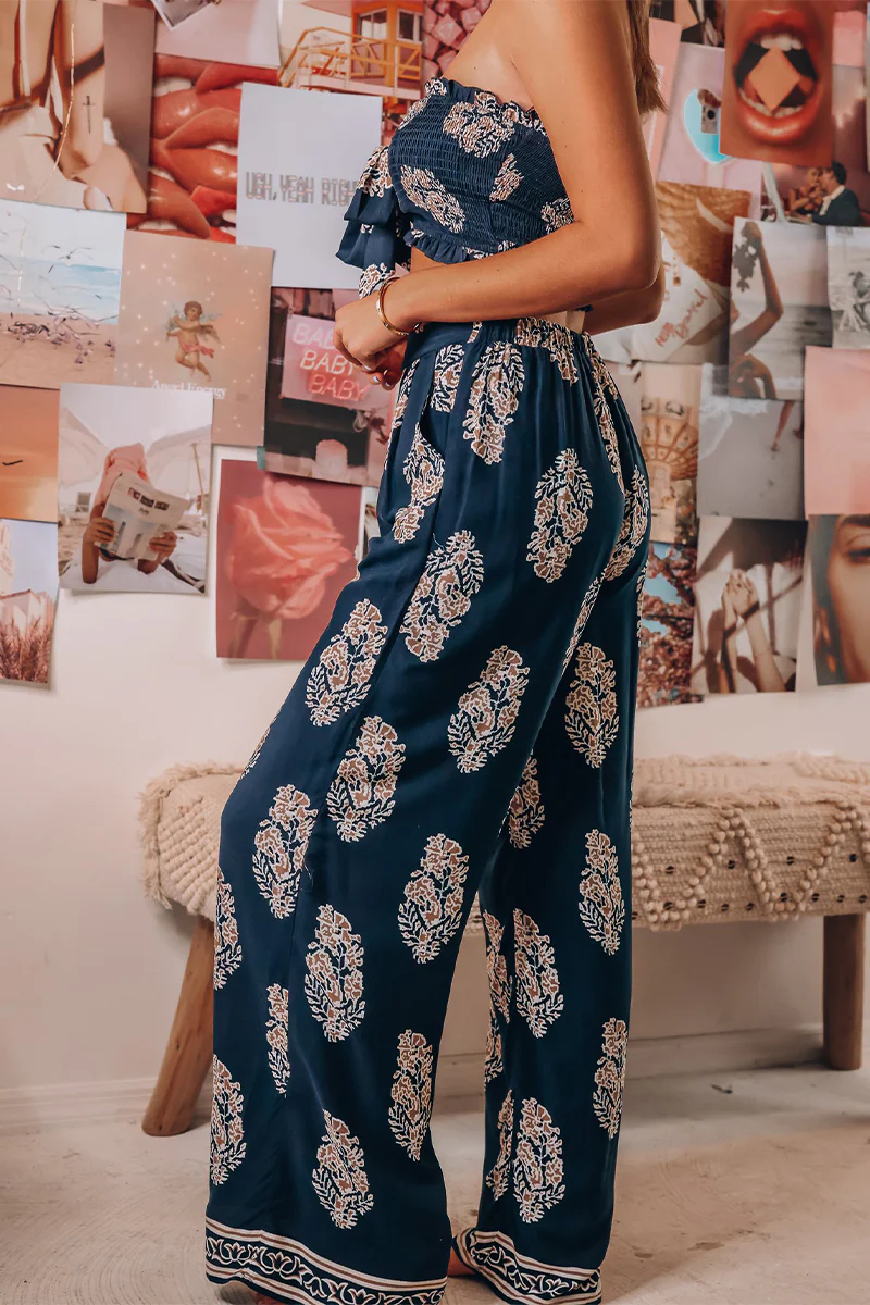 Casual Floral Pocket With Bow Strapless Sleeveless Two Pieces - Panekey