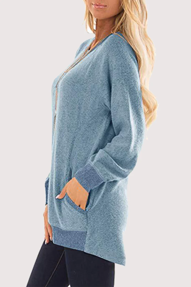 Casual Patchwork Pocket O Neck Tops - Panekey