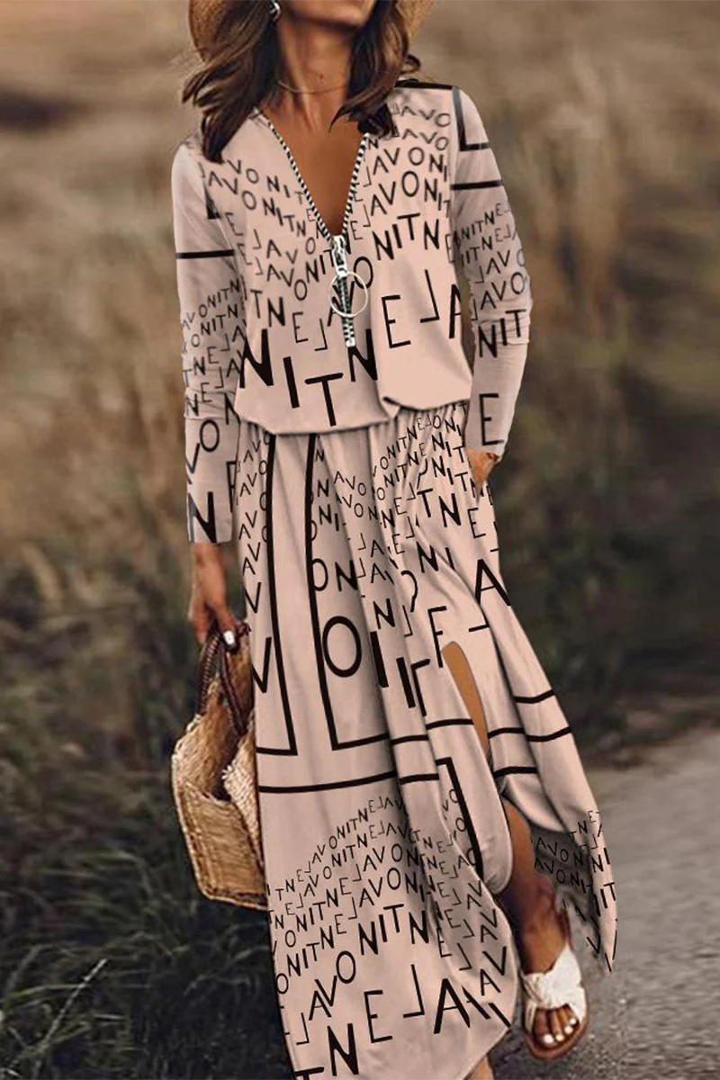 Casual Patchwork Zipper V Neck Irregular Dress Dresses - Panekey