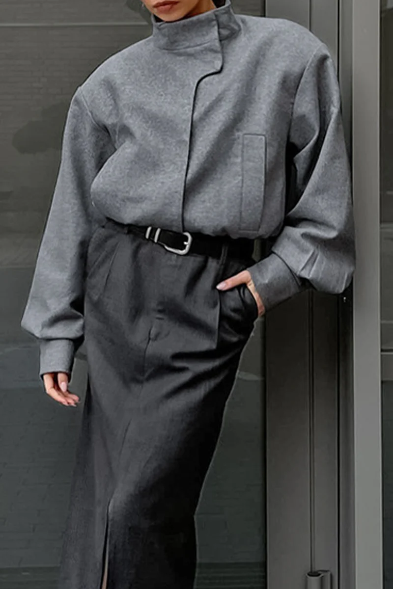 Casual Pocket Buttons Gross Mandarin Collar Outerwear - Panekey