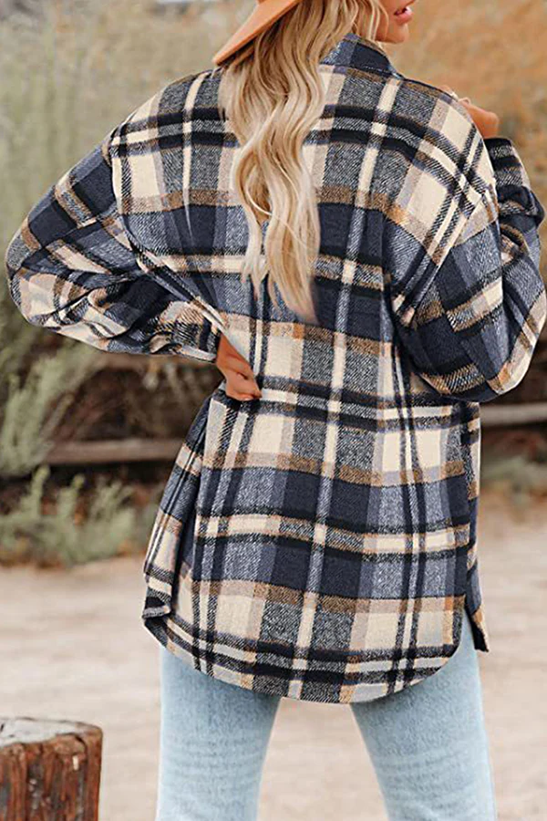 Casual Plaid Pocket Buckle Turndown Collar Outerwear(8 Colors) - Panekey