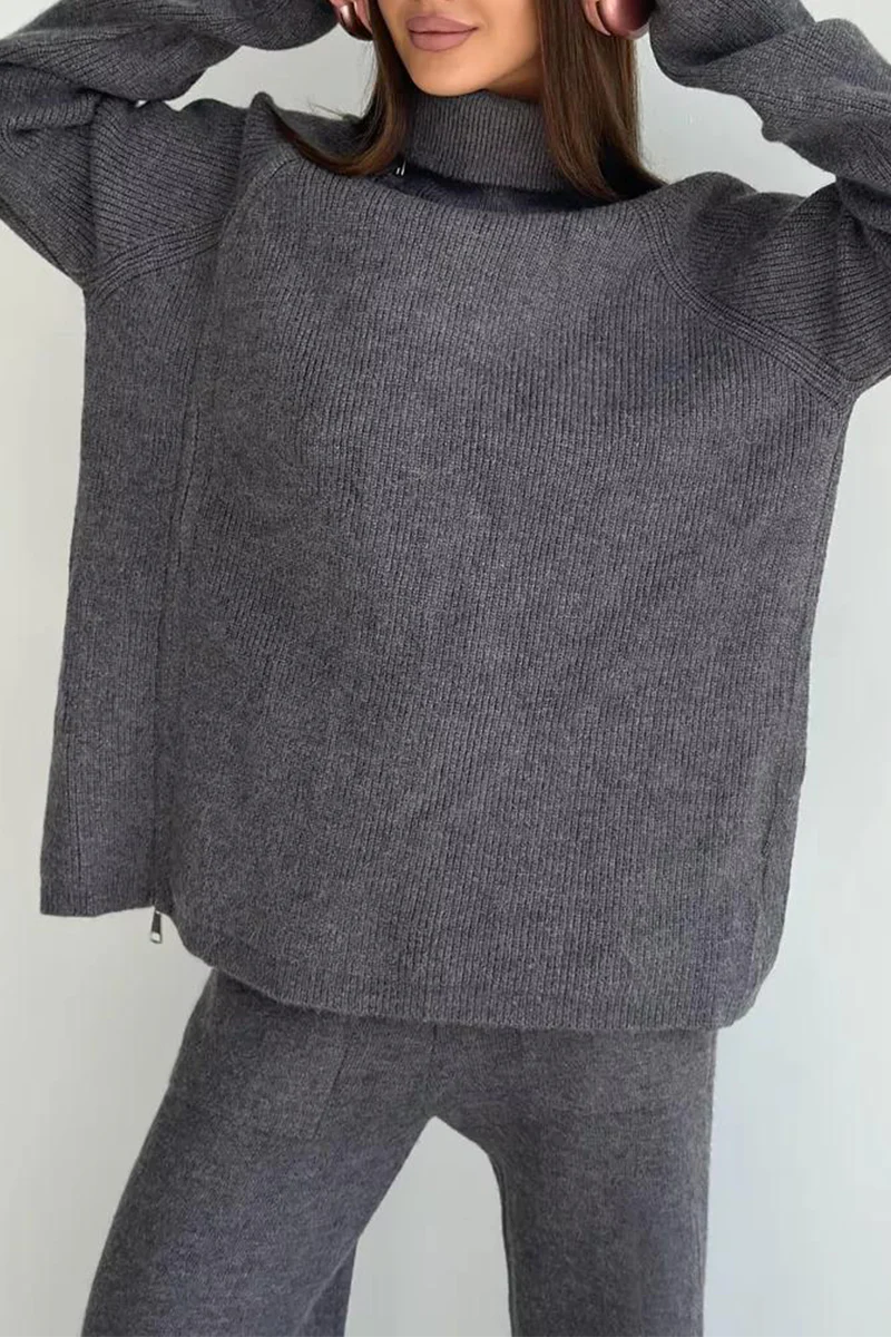 Casual Daily Zipper Collar Long Sleeve Two Pieces(6 Colors) - Panekey