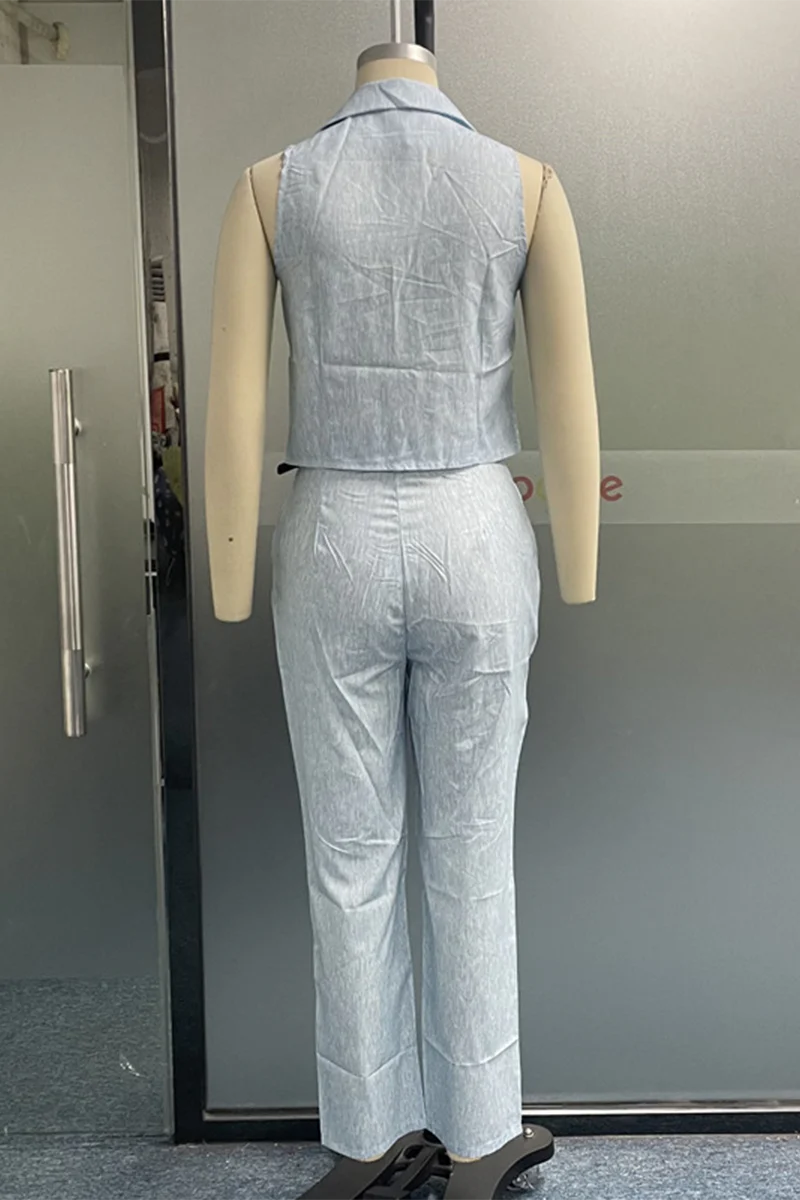 Casual Daily Solid Color Buttons Turn-back Collar Sleeveless Two Pieces(3 Colors) - Panekey