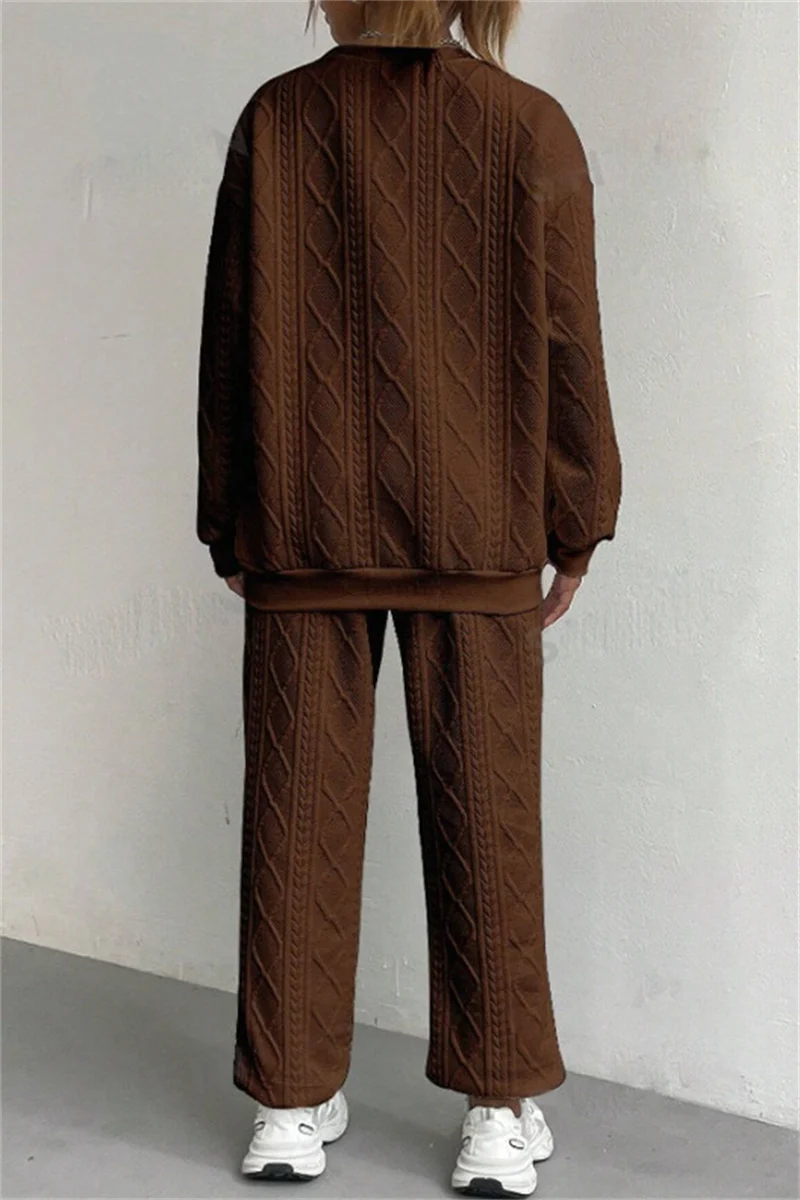 Casual Basic O Neck Long Sleeve Two Pieces(7 Colors) - Panekey