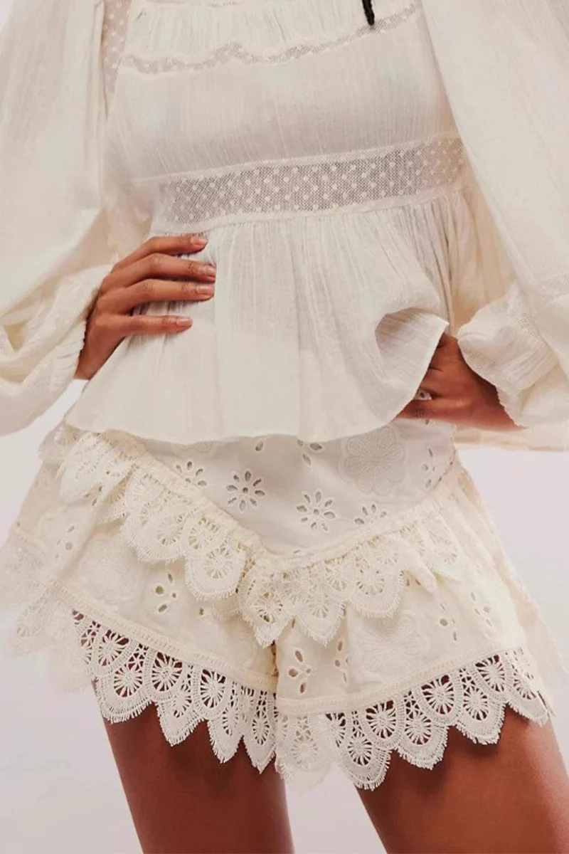 Casual Lace Flounce High Waist Type A Bottoms - Panekey