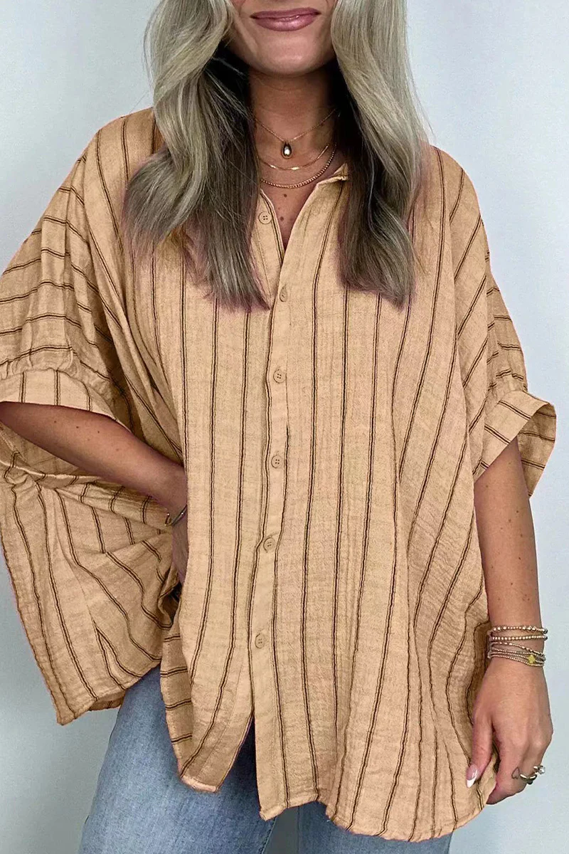 Casual Daily Stripe Buttons Turndown Collar Blouses(8 Colors) - Panekey