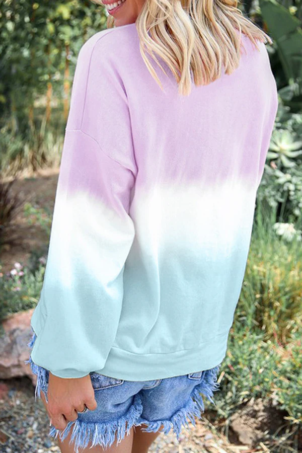 Casual Gradual Change Basic Contrast O Neck Tops - Panekey