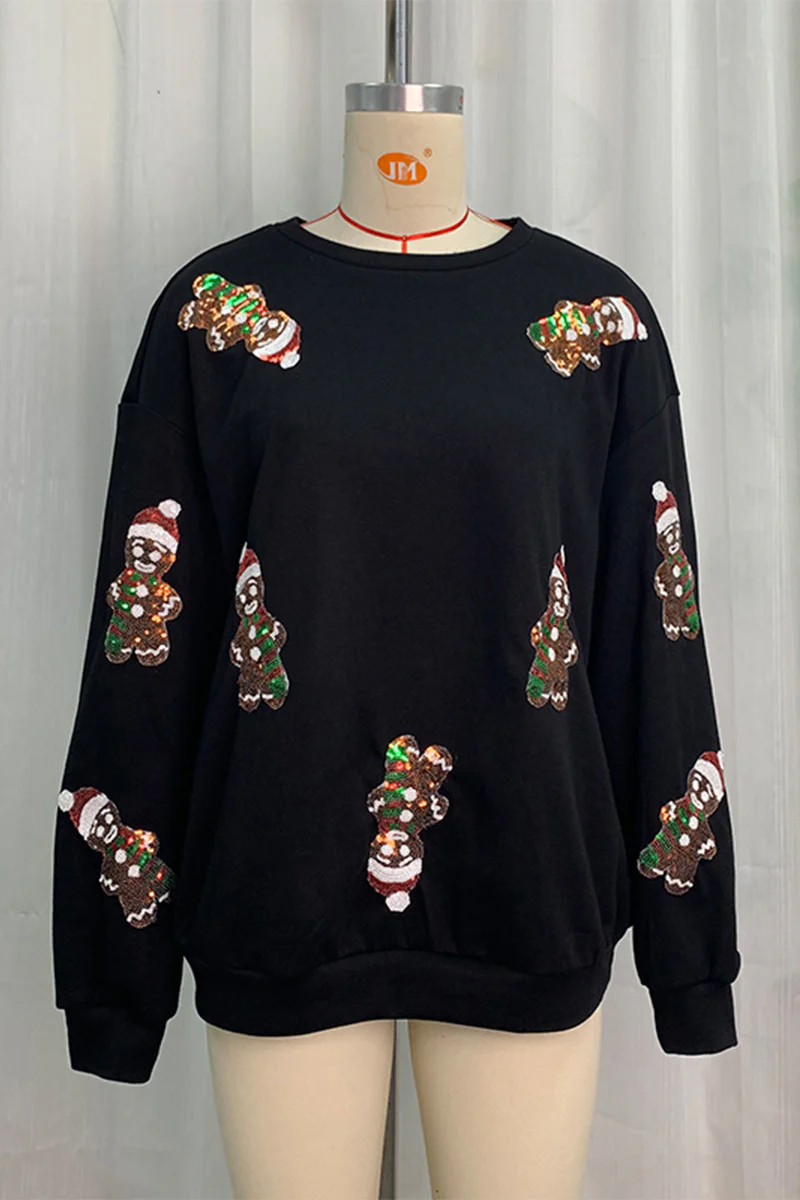 Casual Party Santa Claus Sequins O Neck Sweats(3 Colors) - Panekey