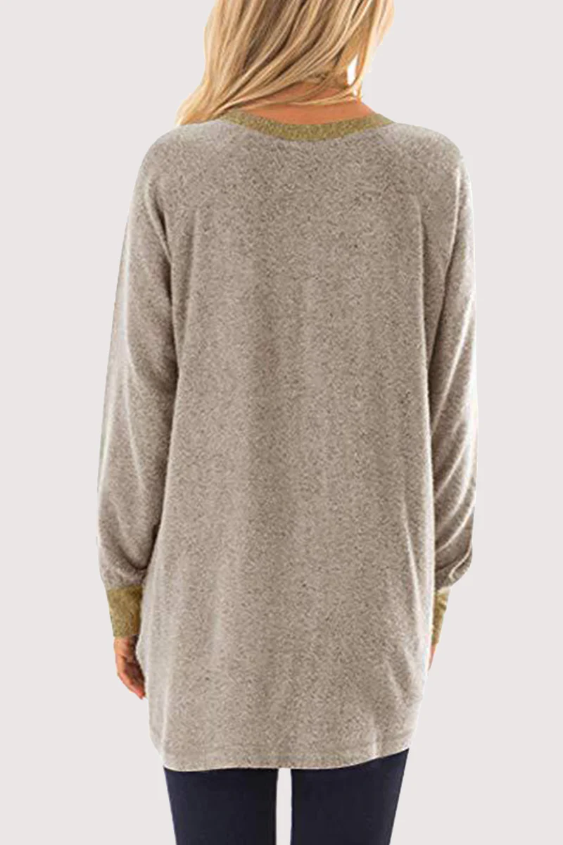 Casual Patchwork Pocket O Neck Tops - Panekey