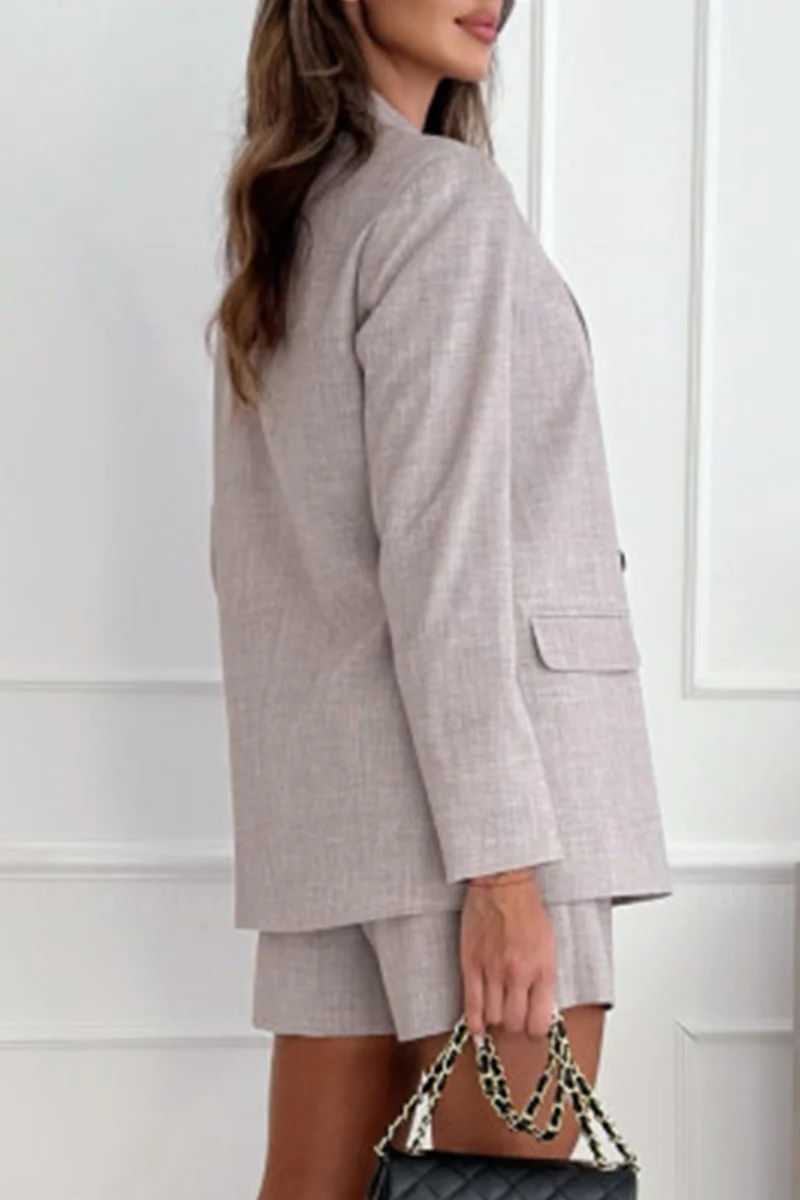 Casual British Style Solid Pocket Buttons Turn-back Collar Long Sleeve Two Pieces - Panekey