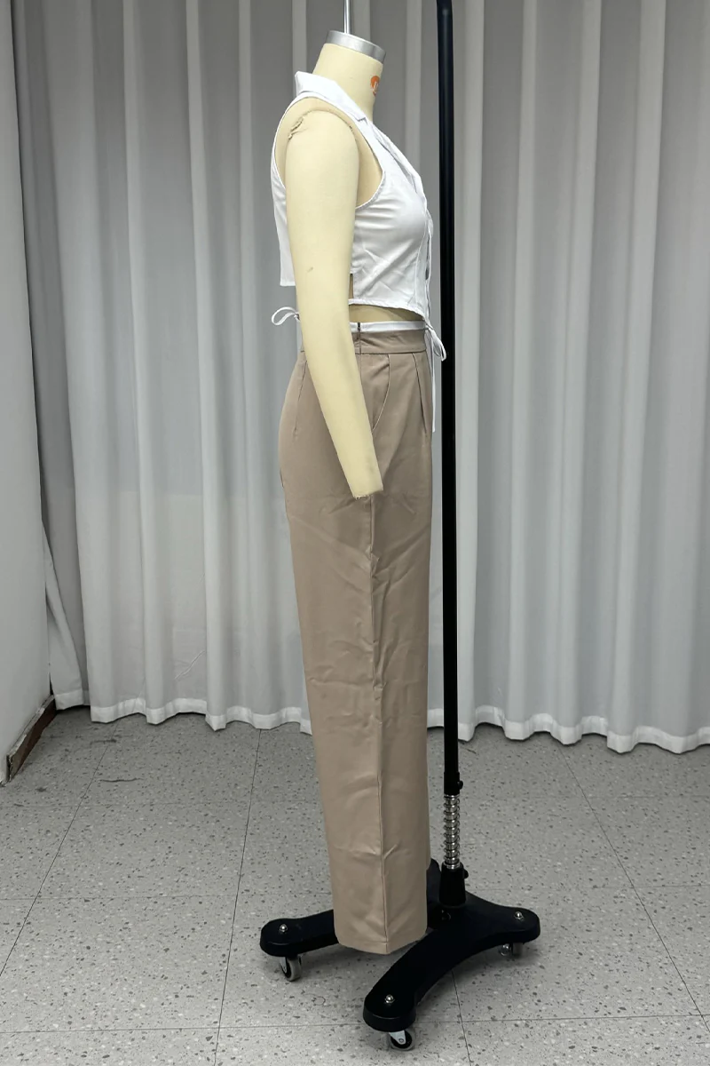 Casual Lace Up Buttons Turndown Collar Sleeveless Two Pieces - Panekey