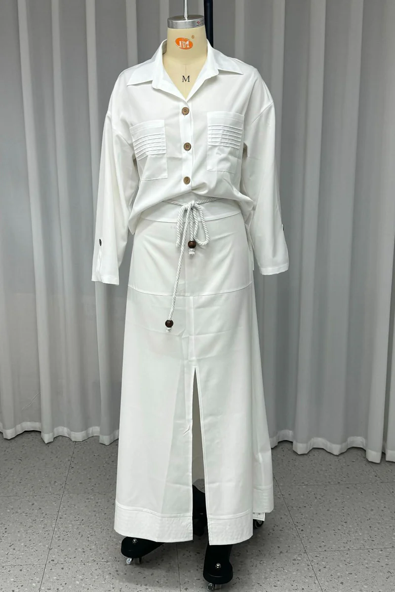 Casual Lace Up Buttons Turndown Collar Long Sleeve Two Pieces - Panekey